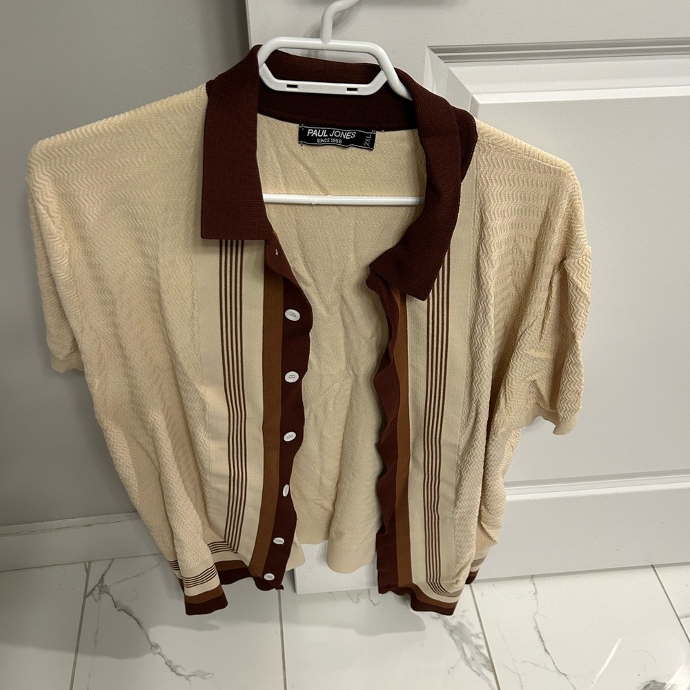 PJ Paul Jones Beige and Brown Button-Up